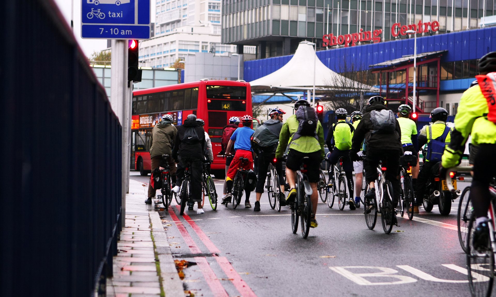 Cyclists in morning rush hour at the Elephant and Castle in London. Photograph: format4/Alamy