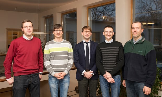 The Tilde team (l-r): Valentins Kozlovskis, Valters Sics, Rihards Kalnins, Marcis Pinnis, and Roberts Rozis. Photograph: Tilde